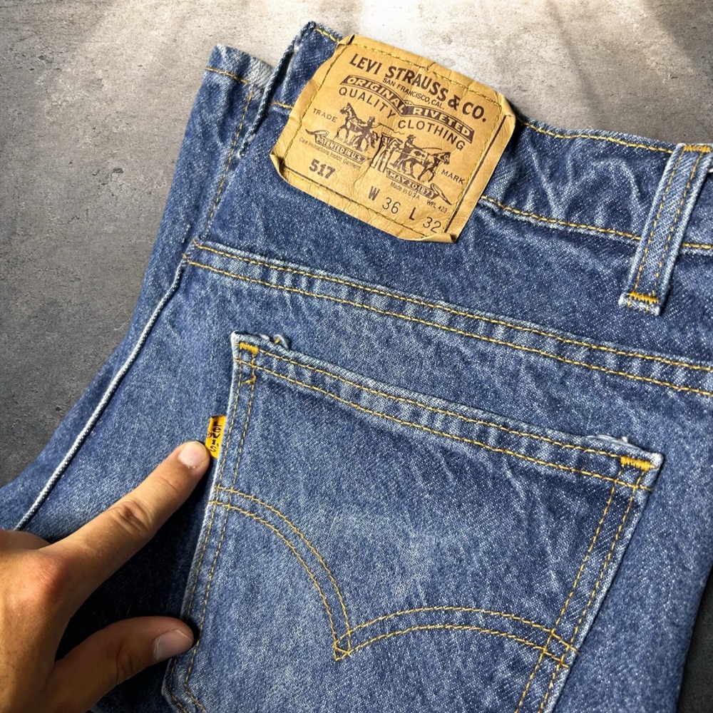 Vintage Levis 517 Orange Tab Bootcut Jeans Blue 90s Skater Biker Size 34x32